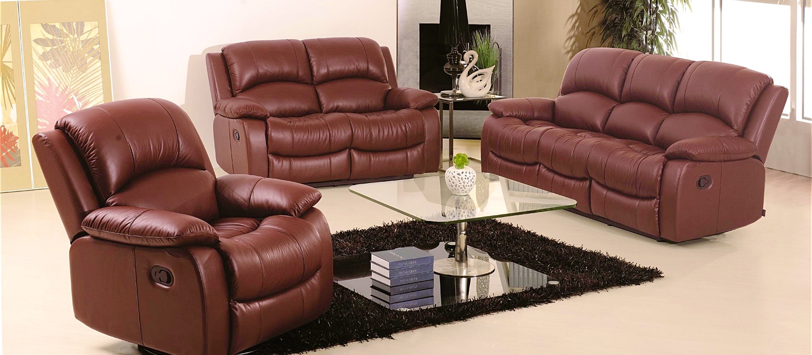 Brown colored leather sofa in luxurious interior room