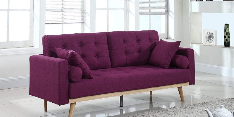 Purple Colored Sofa Placed On Modern Living Room.